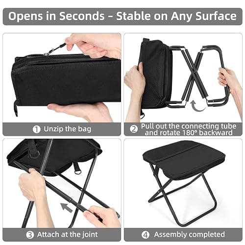 Pocket Chair, Folding Camp Stool for Adults, Portable Lightweight Small Foldable Camping Chair, Mini Seat Travel Fishing Stool Compact Folding Footrest with Carry Pouch&Strap Silla plegable portátil thumbnail 9