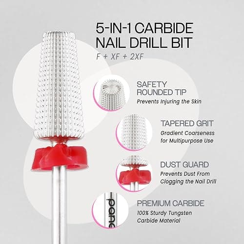 PANA Nail Carbide 5 in 1 Bit - Two Way Rotate use for Both Left and Right Handed - Fast Remove Acrylic or Hard Gel - 3/32" Shank - Manicure, Nail Art, Drill Machine (Fine - F, Silver) thumbnail 6