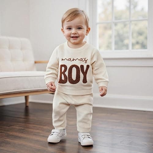 Baby Boy Fall Clothes Set Long Sleeve Crewneck Sweatshirts Pants Infant Newborn Waffle Outfits 6 12 18 24 Months 2T thumbnail 4