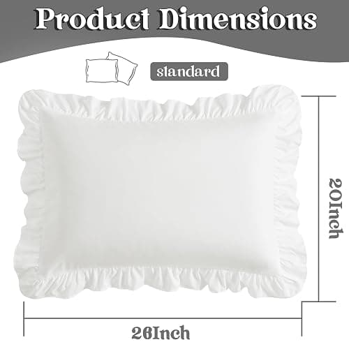 KKJIAF Ruffle Pillow Cases Standard Size Set of 2, Ruffled Pillow Covers with Envelope Closure, Wrinkle Resistant Pillowcases 20" x 26", Ruffled Pillow Shams, White - White - Standard - 20 x 26 Inch thumbnail 2