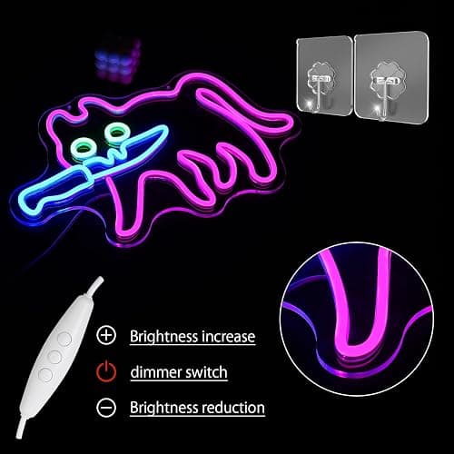 LULANMP Cautiously Cat Neon Sign for Wall Decor Knife Neon Light Adorable LED Neon Sign for Bedroom Zoo Cat Cafe Cat House Store Restaurant Home Kitchen Men Cave Home Bar Decoration(16.9"*12.4") - pink cat thumbnail 5