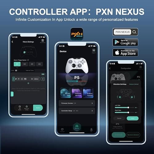 PXN P5 PC Gaming Controller, 2.4G Wireless Gaming Controller, Hall Effect Joystick, Hall Triggers, Dual Vibrators, APP, POM, Wake-up, 4-Macro, 3-Mode(2.4G/BT/SW), for PC,Switch,Android,iOS - White thumbnail 5