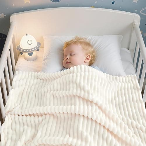 Eonkasp Soft Fleece Baby Blanket Ultra Cozy Baby Blankets for Boys Girls Warm and Lightweight Infant Toddler Newborn Receiving Gift with Reversible Stripes for Crib Stroller, 30x40 Inch, Cream thumbnail 2