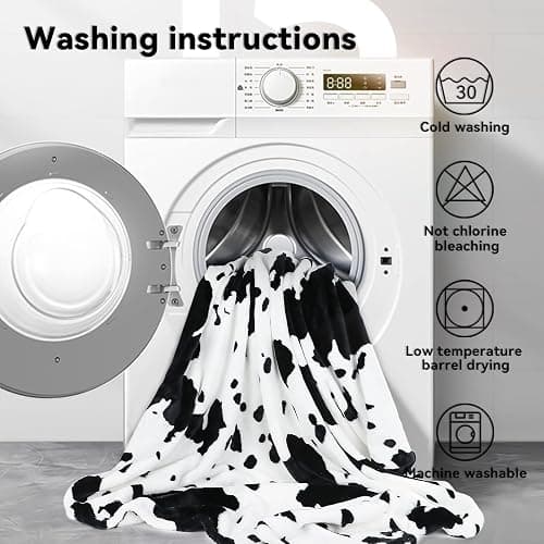 GEULAY King Size Cow Print Blanket - Breathable Lightweight Plush Fleece Throw for Livingroom Western Decor All Seasons, Luxuriously Soft Large Bed Cover 90"x108" - Black White Cow - King Size 90" x 108" (228 x 274 cm) thumbnail 7