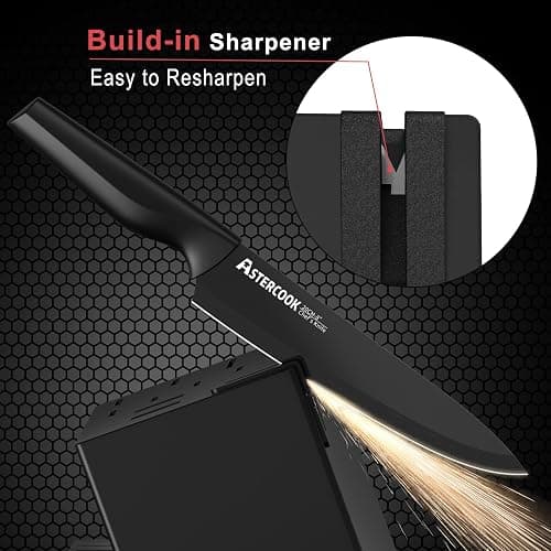 Knife Set, Astercook 21 Pieces Knife Sets for Kitchen with Block, Dishwasher Safe Kitchen Knife Set with Built-in Sharpener, German Stainless Steel Black Knife Block Set Mothers Day Gifts thumbnail 5