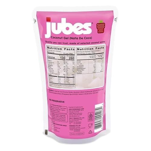 Jubes Strawberry Nata De Coco Jelly Cubes, 12.7 oz - Strawberry Coconut Jelly Cubes for Sago - Coconut Gel in Syrup Toppings for Fruit Tea, Boba, Bubble Tea, Drinks, Desserts Yogurt, Ice Cream, Beverage thumbnail 2