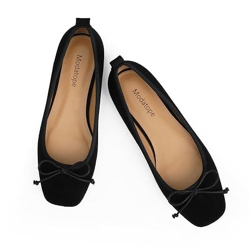 Modatope Ballet Flats with Bow Ballerina Closed Square Toe Slip on Bowknot Flats Shoes for Women Dressy - Image 1