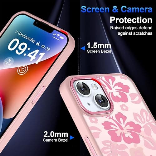 lioscre Pink Cute Hibiscus Flower Phone Case for iPhone 15 Plus 6.7", Compatible with MagSafe, Floral Pattern Print Design Magnetic Case for Women Girls Soft TPU Hard PC Shockproof Funda Cover thumbnail 6