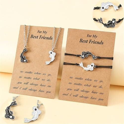 Tai Chi Yin Yang Pendant Necklace Set Lucky Black White Fish Charm Bracelet for Women Men My Best Friends Jewelry Gift thumbnail 5