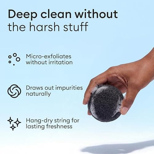 Vove Organic Konjac Facial Sponges 3-Pack - Natural Face Exfoliating Sponges with Bamboo Charcoal & Green Clay, Gentle Cleansing for All Skin Types, Natural Vegan Skincare, Certified Organic thumbnail 3