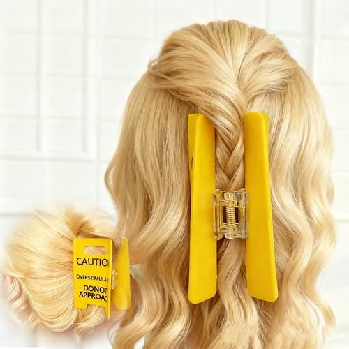Overstimulated Caution Sign Hair Claw Clip,Yellow Caution Hair Clip,Do Not Approach Sign Hair Claws Hair Clips,Funny Gag Gift for Women and Coworkers thumbnail 2