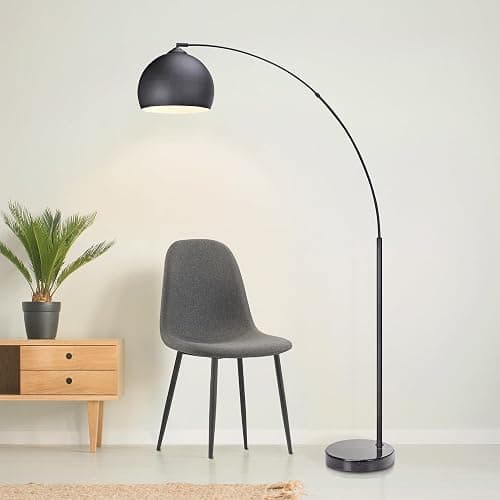 Teamson Home Arquer 66.93" Arc Floor Lamp for Living Rooms, Home Offices, Dining Rooms, Bedrooms with Faux Black Marble Base and Black Bell Shade thumbnail 6