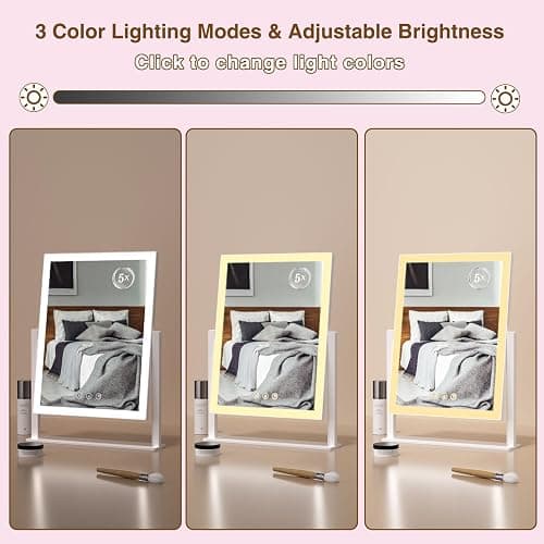 ViKert Lighted Makeup Mirror, Hollywood Vanity Mirror with 5X Magnification Mirror, 360°Rotation Touch Control, 3 Color Lighting for Desks Bedroom Dressing Room, Large thumbnail 4