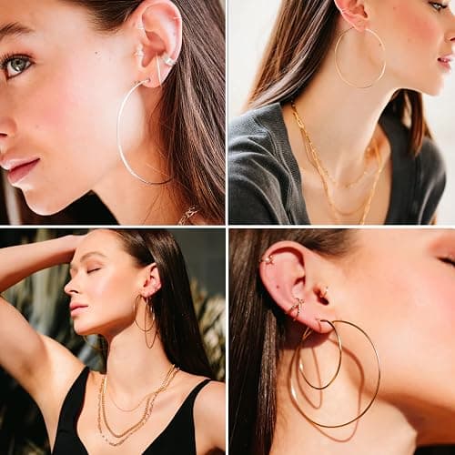 Senteria Large Gold Hoop Earrings for Women Girls Stainless Steel Hoop Earrings Set Thin Gold Hoop Earrings Lightweight(30MM 40MM 50MM 60MM 70MM) thumbnail 7