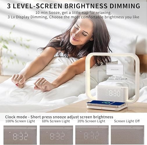 RETEYUNG Bedside Lamp with Alarm Clock and Wireless Charger thumbnail 6