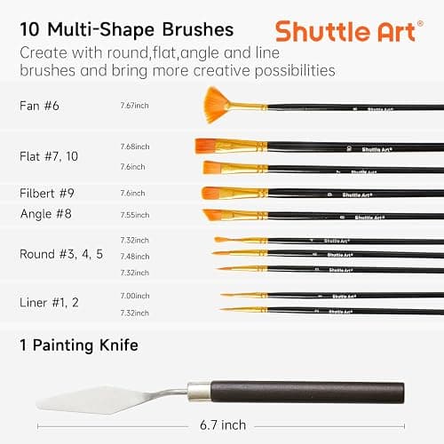 Shuttle Art 48 Pack Acrylic Paint Set, 30 Colors Acrylic Paint (36ml) with 10 Brushes 5 Canvas 1 Paint Knife 1 Palette 1 Sponge, Complete Set for Kids, Adults Painting on Canvas Rocks Wood Ceramic thumbnail 6