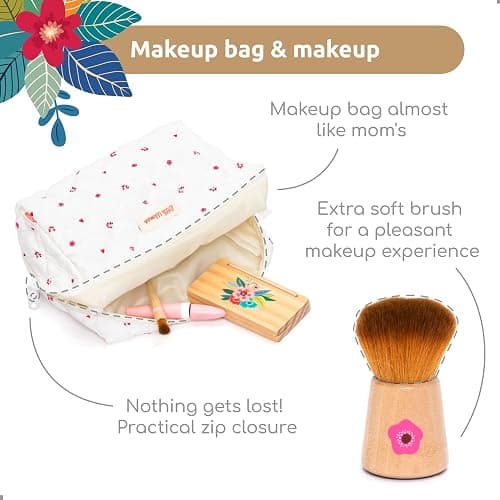 UMU® Wooden Pretend Makeup Kit for Toddlers – Realistic Toy Beauty Set for Girls with Lipstick, Mirror, Perfume, Powder & Cosmetic Bag – Play Makeup for Kids Ages 3 4 5 6 thumbnail 4