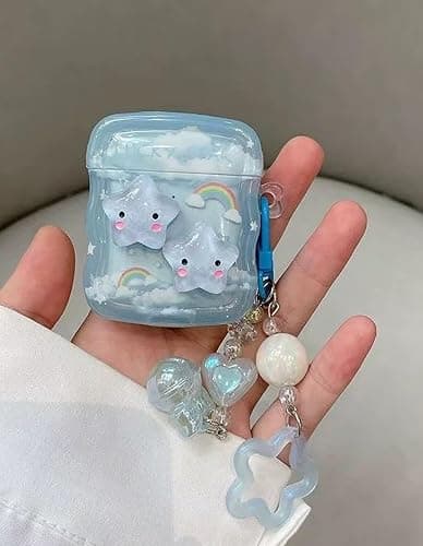 Compatible with Star Airpods 3 Case Cute Clear Airpod Case with Love Heart Keychain Cover for Women - Blue - AirPods 3 thumbnail 5