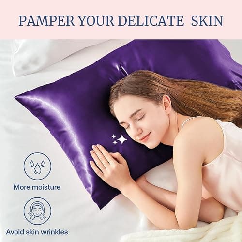 BEDELITE Satin Pillowcase for Hair and Skin, Super Soft and Cooling Similar to Silk Pillow Cases 2 Pack with Envelope Closure, Gift for Women Men(20"x30" Queen Size, Plum Purple) thumbnail 4