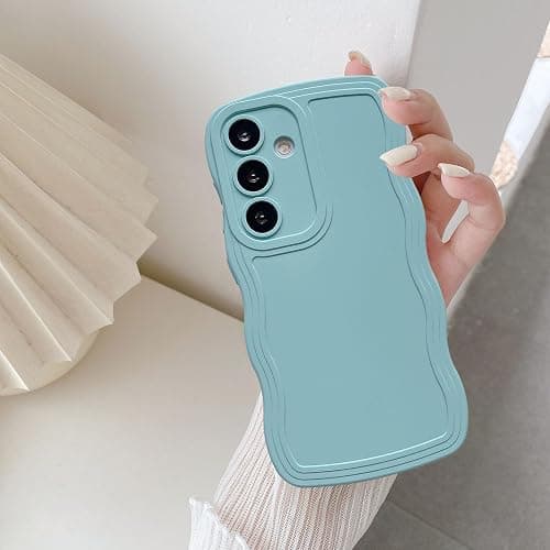 UEEBAI Wave Frame Silicon Case for Samsung Galaxy A15 4G/5G Phone Case, Cute Wave Frame Slim Fit Shockproof Phone Bumper Cover Soft Pretty Curly Girly Cover for Galaxy A15 4G/5G, Mint Green - Image 1