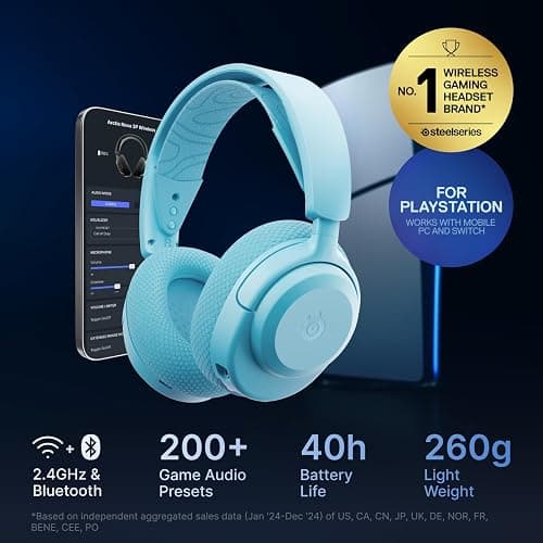 SteelSeries Arctis Nova 3P Wireless Multi-Platform Gaming Headset — Mobile App Control — 40 HR Battery — Neodymium Magnetic Drivers — 2.4GHz/Bluetooth — PS5, PS4, PC, Switch, Mobile — Aqua thumbnail 2