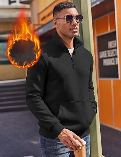 COOFANDY Mens Quarter Zip Pullover Fleece Lined Sweatshirts Long Sleeve Mock Neck Sweater with Pocket thumbnail 3