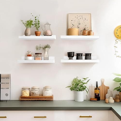 LaVie Home Floating Shelves for Wall Storage Set of 4, 15.6 Inch Picture Ledge Shelf, White Wall Shelves with Lip for Kitchen, Bedroom, Bathroom, and Living Room thumbnail 4