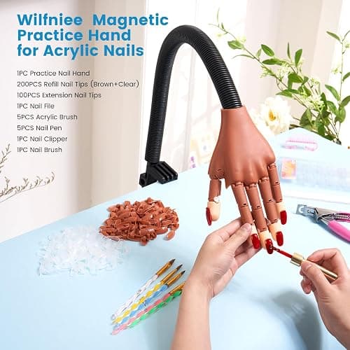 Wilfniee Magnetic Practice Hand for Acrylic Nails: Flexible Fake Nail Training Hand Practice - Manicure Hand Practice Kit for Beginners thumbnail 5