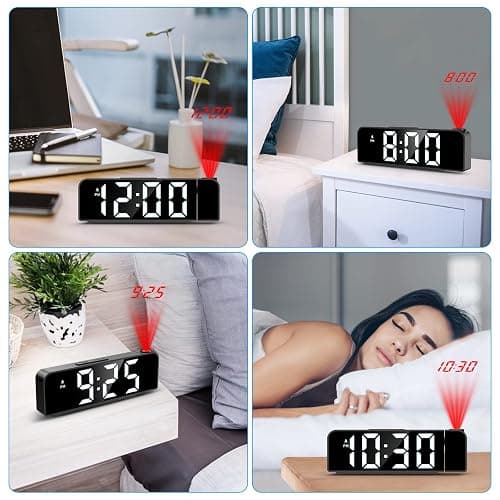 AMIR Projection Alarm Clock for Bedroom Ceiling, LED Clock with 7.9" Large Display,4 Level Brightness, 12/24H, USB Charger, Snooze, Night Mode, Loud Alarm for Kids, Elderly,Heavy Sleepers thumbnail 7