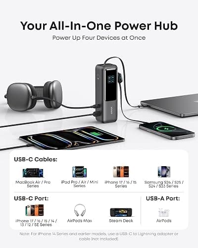 Anker Power Bank, 25,000mAh Travel Essential with 165W Total Output | 3 USB-C Ports with 100W Max Each, Built-In Retractable Cables, Flight-Ready, for iPhone 17 Series, MacBook, and More thumbnail 5