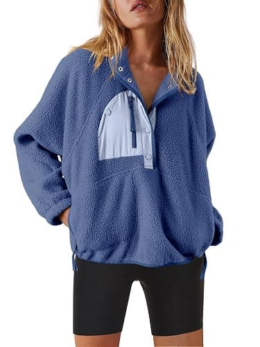 Nirovien Womens Fleece Pullover Long Sleeve Sherpa Jacket Button Down Fuzzy Sweatshirt Warm Outwear with Pockets - Image 1