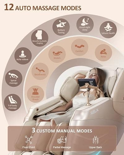 RELX 2025 Massage Chair Full Body, 15 Modes Zero Gravity SL-Track Shiatsu Massage Chair Built-in Heat System, Airbag Massage with Body Scan, Deep Yoga Stretch, Calfrest Extension and AI Control(Cream) thumbnail 3
