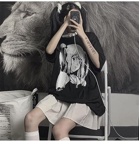 PEXIZUAN Women's Loose Fit T-Shirt, Black, S, Gothic, Grunge, Streetwear, Harajuku, Dark, Size S thumbnail 7