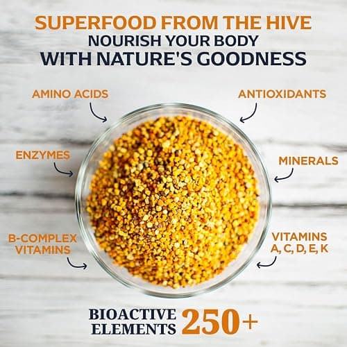 Jamie’s Hive to Table 100% Pure Bee Pollen Granules, 6 oz - Raw & Natural for Energy, Immunity, Skin Health, Antioxidants, & Vitality, Gluten Free thumbnail 4