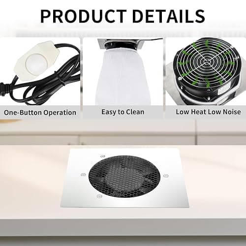 Powerful 80W Nail Dust Collector Built in Table Desk Nail Vacuum Cleaner Professional Table Embedded Dust Extractor Vacuum Built in Desktop Nail Dust Collector Quiet Nail Fan Acrylic Nail Tools thumbnail 6