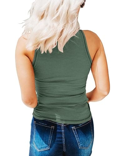 KINLONSAIR Women's Sleeveless Henley Tank Tops Ribbed V Neck Button Down T Shirts Summer Slim Fit Tee Tops thumbnail 2
