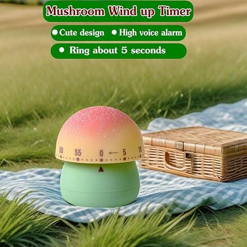 NUOSWEK Mechanical Kitchen Timer, Cute Mushroom Timers for Kids, Wind Up 60 Minutes Manual Countdown Timer for Classroom, Home, Study and Cooking (Green Base) thumbnail 4
