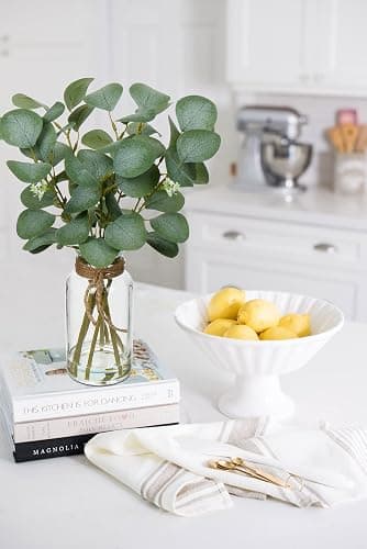 Briful Artificial Eucalyptus Stems in Glass Vase with Faux Water, 14" Fake Plant Eucalyptus Leaves for Home Bathroom Office Farmhouse Wedding Centerpiece Décor thumbnail 2