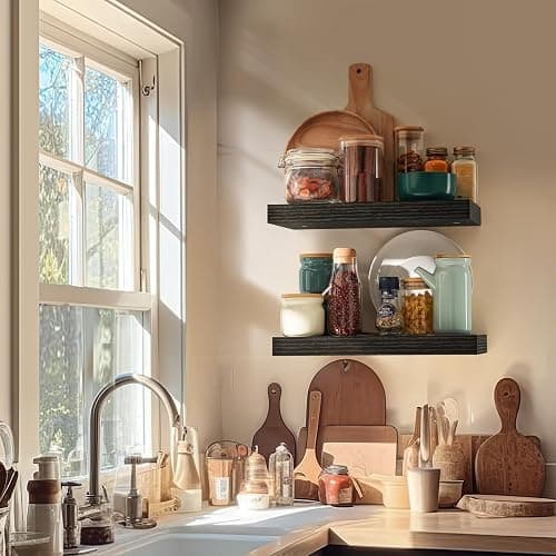 Amada HOMEFURNISHING Floating Shelves Wall Mounted, 15 x 7 Inch Wall Shelves for Bathroom, Bedroom, Living Room, Black Shelves Set of 2 thumbnail 7