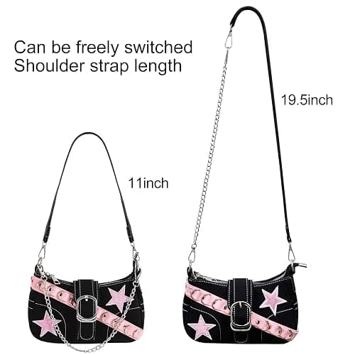 MJFSGYO Cute Y2k Purse for Women, Star Embroidery Pattern with Chain Strap Shoulder Bag, Goth Style Cute Mini Purse thumbnail 4