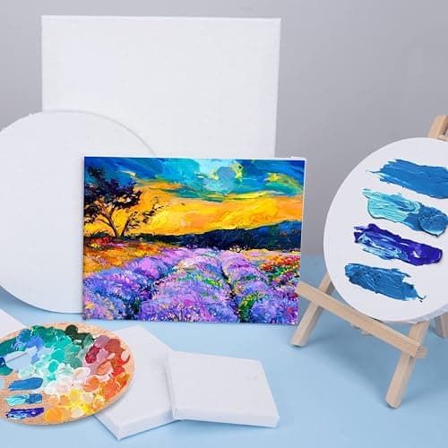 14 Packs Stretched Canvases for Painting, Multi Pack 11x14, 9.44x12, 8x10, 5x7, 4x4, Round Canvas with 8x8,10x10(2 of Each), Blank Primed Canvas, for Oil Paint, Acrylic Paint, for Beginners, Artists. thumbnail 6