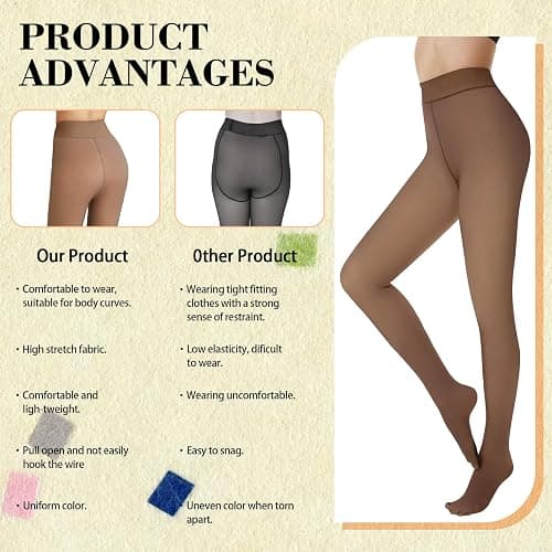 UniikStuff Fleece Lined Tights Women,Warm Pantyhose leggings Women,Fake Translucent Thermal Tights for Winter thumbnail 3