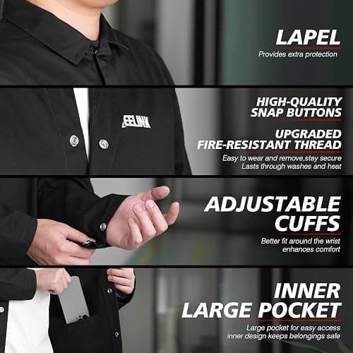 QeeLink Welding Jacket - Premium Flame Resistant (FR) Cotton Welding Clothes - Light Weight Welder Coat for Men & Women thumbnail 4