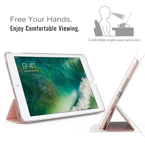 MoKo Case Fit 2018/2017 iPad 9.7 5th / 6th Generation - Slim Lightweight Smart Shell Stand Cover with Translucent Frosted Back Protector Fit Apple iPad 9.7 Inch 2018/2017, Rose Gold (Auto Wake/Sleep) thumbnail 6
