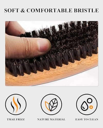 100% Boar Bristle Slick Back Hair Brush | Natural Peach Wood Handle | Restores Shine, Controls Frizz, Smooths Flyaways | Teasing Adds Volume Styling Tool | For Sleek Ponytails, Buns & Beard Grooming thumbnail 7