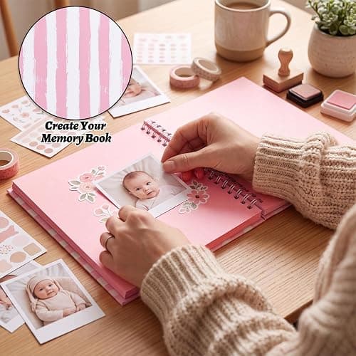 8 x 8in Pink Scrapbook Album, 60 Pages Striped Creative DIY Photo Album | Pink Memory Photo Book, Scrapbook Cute for Pictures Stickers, Travel, Wedding, Craft Parties, Baby, Birthday Dinners & Gift thumbnail 4