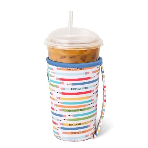 Swig Life Medium Iced Cup Coolie, Standard 22oz Iced Coffee Cup Insulator Sleeve with Handle, Neoprene Insulated Coolie Keeps Drinks Cold (Teacher Life) thumbnail 3