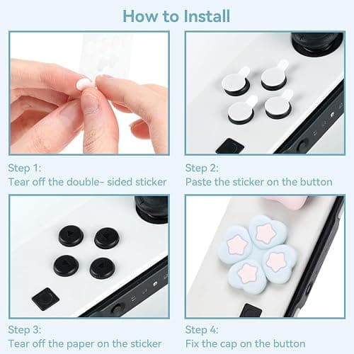 WISHAVEN ABXY Buttons Sticker Joystick Cover Caps, Cross D-Pad Button Caps Silicone Thumb Grips Set Compatible with Nintendo Switch/OLED Controller - Star Baby(Pink ＆ Blue) thumbnail 5