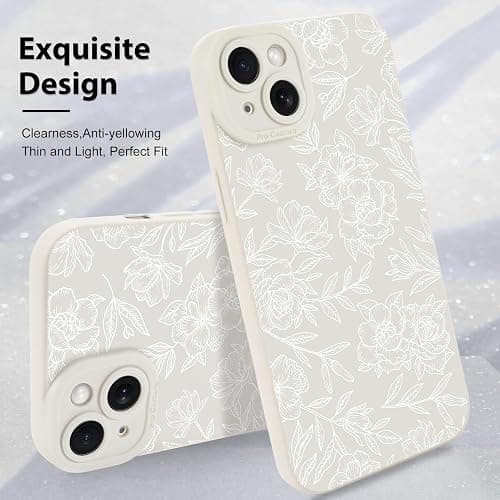 MZELQ for iPhone 14 Case, Silicone Floral Flower Rose Cute Pattern, Camera Protection Soft Slim Phone Cover for Girls Women -White thumbnail 3