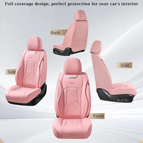 Coverado Car Seat Covers Full Set, 5 Seats Pink Seat Covers for Cars, Nappa Leather Waterproof Car Seat Covers Automotive Seat Covers Interior Accessories Universal Fit Most Cars thumbnail 6